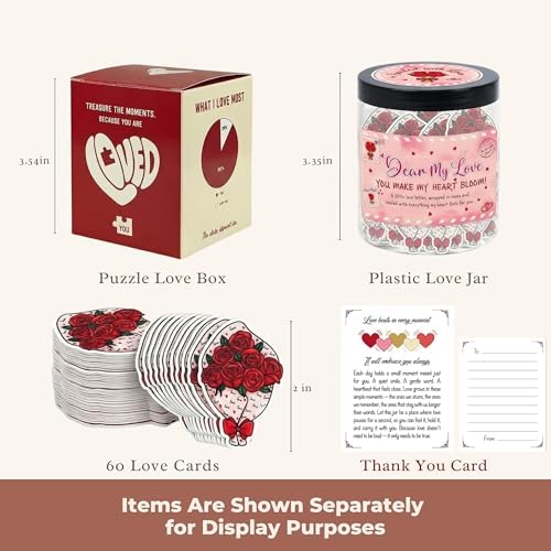 Love Notes Jar with 60 Romantic Messages - Valentines Day Gifts for Him, Her - Romantic Long Distance Relationship Gifts for Him, Her - Sweet Love Keepsake for Couples, Gift-Ready Jar