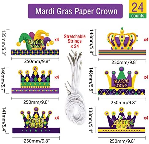 chiazllta 24 Pcs Mardi Gras Crown Kits Carnival Party Paper Hat For Kids Adults Mardi Gras Jester Favors Supplies Decoration