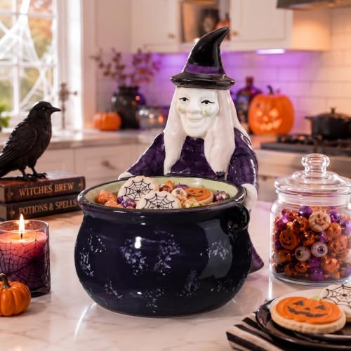 Reallnaive Halloween Candy Bowl Witch Cauldron Pot Ceramic Candy Dish