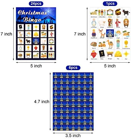 Skylety Religious Christmas Nativity Bingo Game Christmas Nativity Bingo Cards 24 Players for Religious Party Game Family Xmas Party Activities
