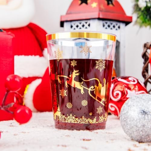 supernal 100pcs Christmas Party Cups,Gold Plastic Cups
