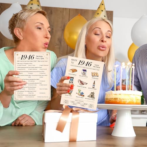 30Pcs 80th Birthday Party Games, 1946 Quiz & Guess the Price Game Cards