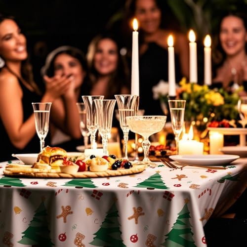8 Pack Christmas Tree Plastic Tablecloth 54" x 108" Disposable Christmas Table Cloths for 6 to 8 Foot Tables Rectangle Table Cover for Parties (Christmas Tree, Rectangle)