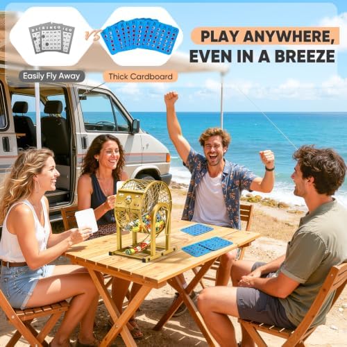 HVDI 12" Bingo Game Set, 10 Reusable Bingo Cards with Sliding Windows Bingo Sets, High-Definition Printed Bingo Balls with Cage & Storage Bag for Game Night Adults Large Group Family Parties