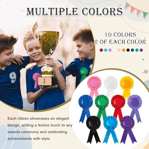 20PCS Blank Award Ribbons, Prize Ribbons for Medals (10 Colors)