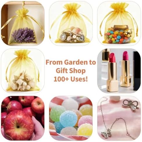 Gold Organza Bags 4x6 Mesh Bags Drawstring for Jewelry Favor Gifts Pouch