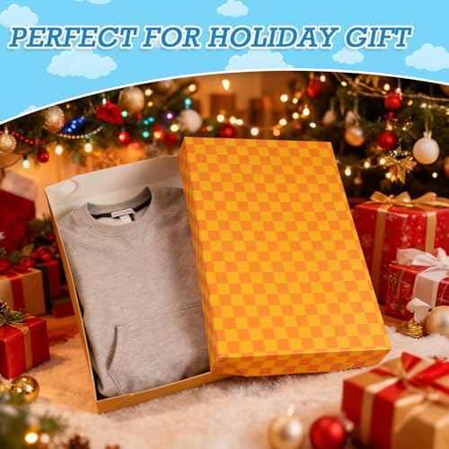 Cayivran 12Pcs Shirt Box With Lids, 3 Designs Yellow Check White Clouds White Gift Boxes,14.5 * 9.5 * 2Inch Medium Clothes Gift Boxes,Apply To Birthday Christmas Party Valentine's Day Thanksgiving