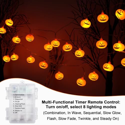 Halloween Lights Outdoor Indoor 20FT 30 LED 3D Pumpkin Lights Halloween String Lights Battery Operated, 8 Light Modes Waterproof Pumpkin Decor Light for Home Porch Yard Window Party Outside Decoration