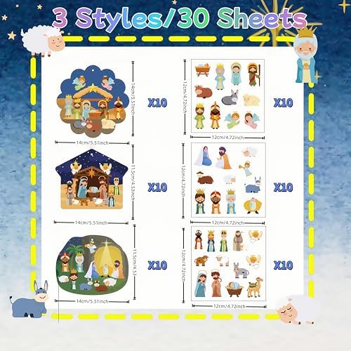 30 Sets Christmas Nativity Ornaments,Christian Hanging Ornaments Bulk for Tree，Religious Christmas Crafts Gifts, Christmas Hanging Decorations for Sunday School, Christian Party Activities