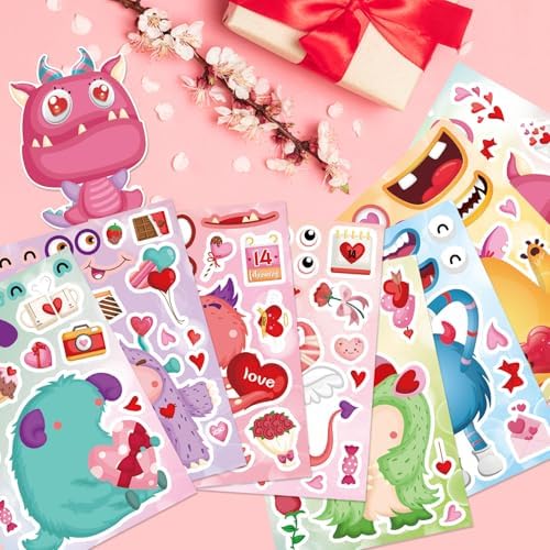 Make a Monster Face Stickers, Valentine's Day Stickers for Kids Classroom