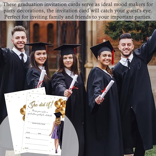 Graduation Invitations 2026, 25 Party Invitation Cards with Envelope, 4"x6" She Did It Grad Announcement Invites, Graduate Celebration Favor Supplies-A01
