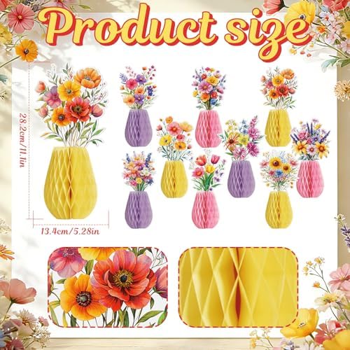 AmazingSpark 9 Pcs Summer Wildflower Honeycomb Table Centerpieces Baby Shower Birthday Party Decorations Floral Table Centerpieces Wildflower Paper Honeycomb Decor for Home Office