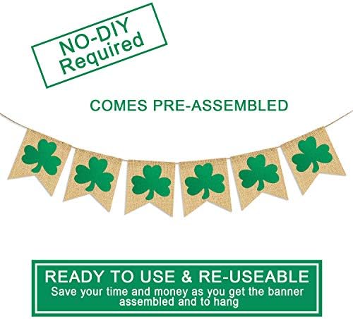 Partyprops Rustic Shamrock Garland | Burlap Shamrock Garland Banner | St. Patricks Day Decorations | Burlap Clover Garland Banner | Irish Day Celebration Decor