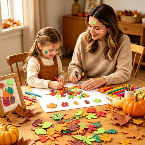 Fall Leaf Foam Sticker Autumn Glitter Maple Leaves Squirrel Foam Stickers