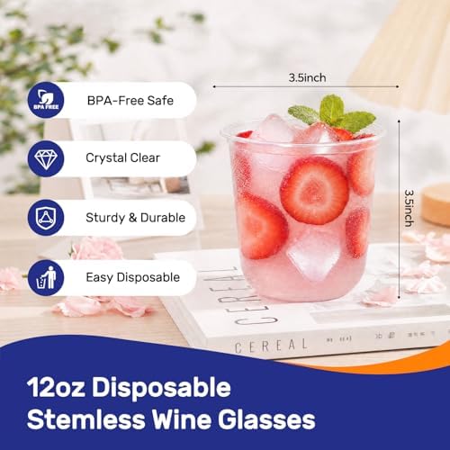 100 Pack 12 oz Clear Plastic Cups, Disposable Lemonade Cups