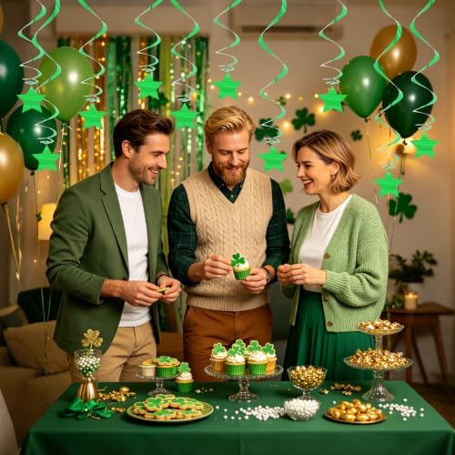 BEISHIDA Green Star Hanging Swirl Decorations,Hanging Gold Party Supplies for Graduation Wedding Baby Shower Decorations,Pack of 15