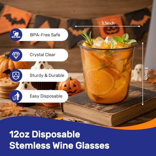 100 Pack 12 oz Black Disposable Plastic Cups, Halloween Party Cups