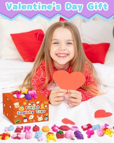 30 Pcs Valentines Squishy Toys, Party Favors for Kids 4-8, Bulk Valentines Day Gifts Non Candy Exchange for Kids Classroom Class School Students, Goodie Bags Stuffers Fidget Toys