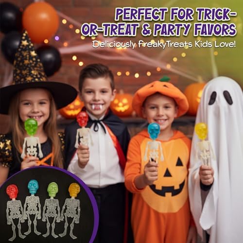 Skeleton Lollipops - Halloween Candy Individually Wrapped 24 Pack - Bulk Scary Suckers for Trick or Treat, Party Favors & Spooky Goodie Bags