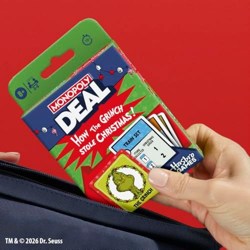 Monopoly Deal: How the Grinch Stole Christmas! Edition Card Game | Officially Licensed Dr. Seuss Family Games | 2-5 Players | 15 Mins. | Ages 8+