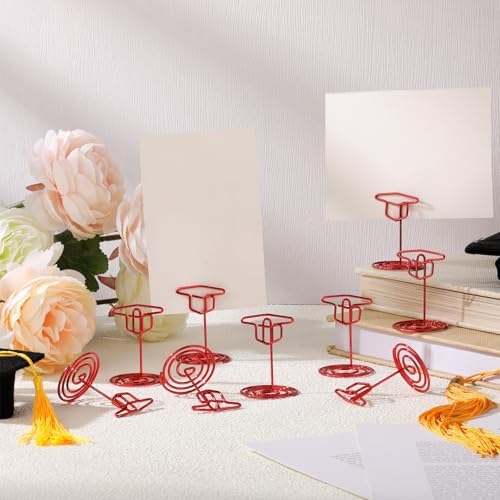 Rtteri 30 Pcs Grad Cap Graduation Picture Display 2 Inch Red Photo Holders for Centerpieces Graduation Card Stands Table Number Holders for Class of 2026 Grad Party Supplies