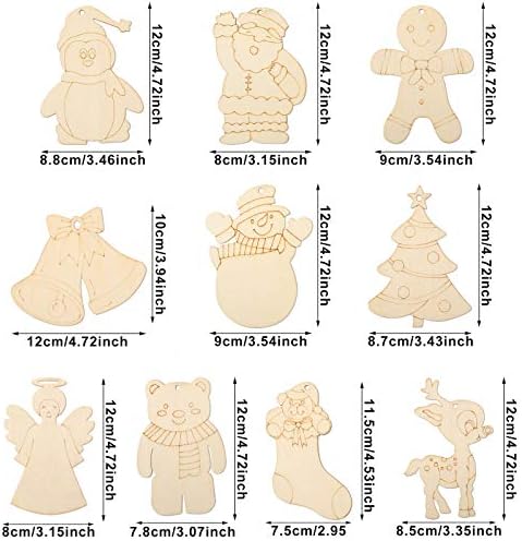 WILLBOND 60 Pcs DIY Unfinished Wooden Christmas Ornaments