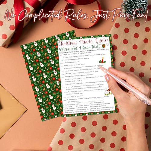 Christmas Movie Quotes Game Card - 20 Game Cards with 1 Answer Card -Film Theme Xmas Party Funny Activity for Family, Adults & Teen - Holiday Christmas Party Supplies & Decoration(Snowman)-A05
