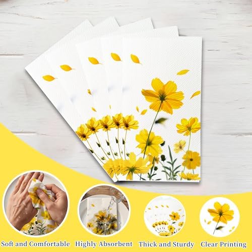 200 Pack Daisy Disposable Paper Napkins Yellow Floral Summer Guest Towels Small Portable Hand Wipes for Wedding Birthday Tea Party Kitchen Bathroom Table Decor