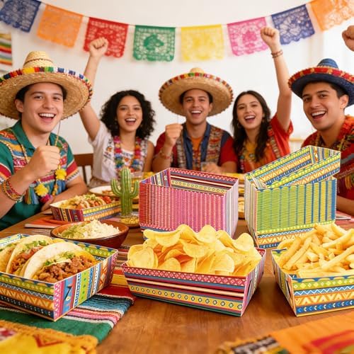 Fiesta Decorations, 50 Pcs Mexican Food Trays - 2 Designs Nacho Boat