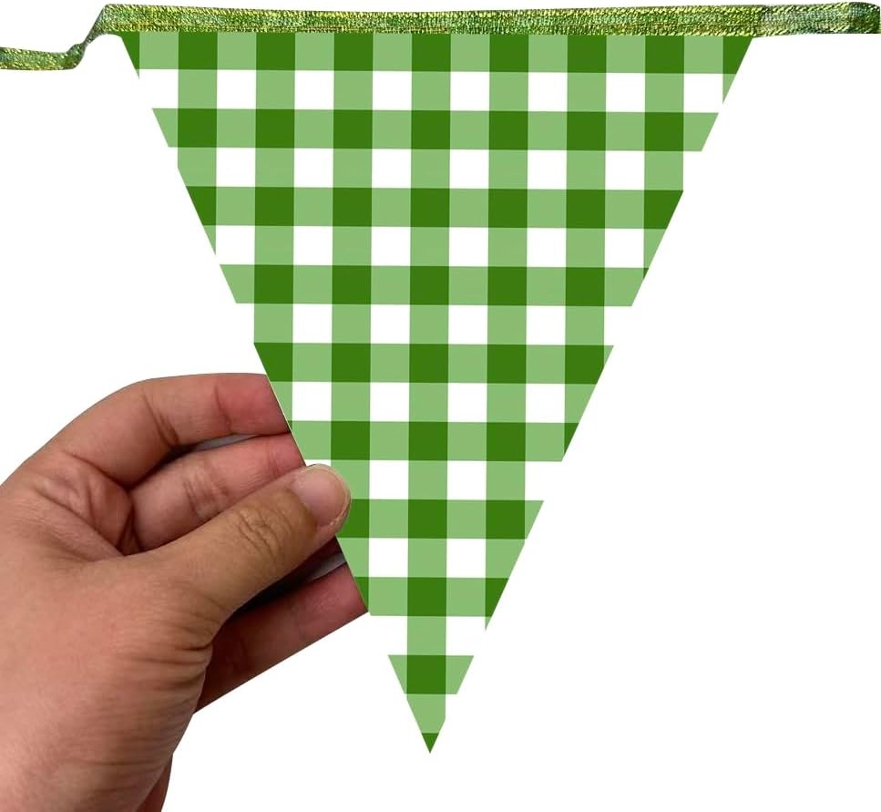 Glitter Green Party Pennant Banner Flag Green Buffalo Plaid Hanging Paper Triangle Bunting for Birthday Christmas Holiday Wedding Shower Bridal Shower St Patrick's Day Party Decorations Supplies