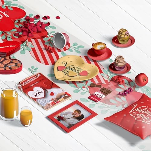 Valentines Day Decorations - Heart Table Runner | Valentines Day Decor Party Supplies Favors - Galentines Day Decorations Holiday Banner for Home Kitchen Office
