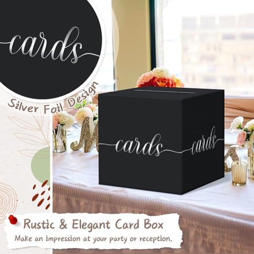 Elegant Black Wedding Card Box, Silver Foil Gift Card Box Holder for Party