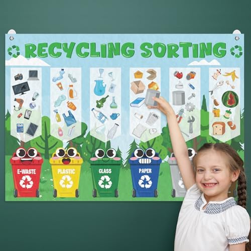 Cinrobiye Felt Earth Day Recycling Sorting Game Learn to Recycle Activity Set Garbage Sorting Educational Game Classroom Recycling Activity Bulletin Board Decorations Earth Day Craft Kit