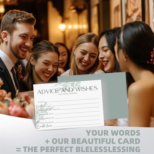 Advice & Wishes Cards Set - 60 Blank Cards with Keepsake Wooden Box, Sage Green Daesign - Perfect for Weddings, Anniversaries