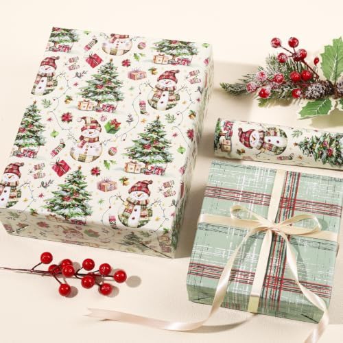 LaRibbons Vintage Reversible Plaid Christmas Wrapping Paper 17 In x 33 Ft
