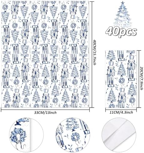 Whaline 40 Pcs Christmas Guest Napkins Disposable Paper Napkin Chinoiserie Nutcracker Dinner Hand Napkins for Xmas Kitchen Home Bathroom Party Supplies Table Decor