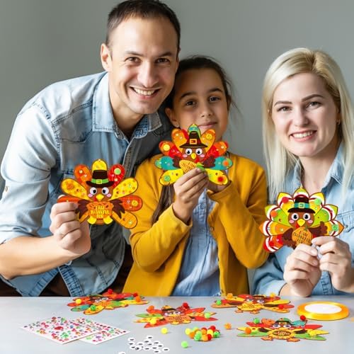 Funrous 48 Sets Thanksgiving Turkey Crafts Kit Fall DIY Hanging Ornaments