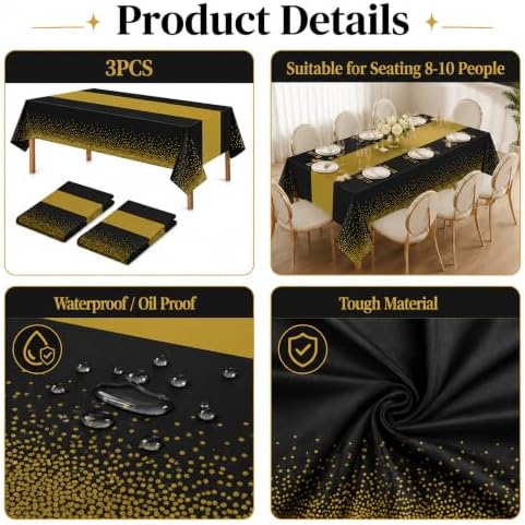 OHOME New Years Decorations 2027-3 Pack Disposable Plastic Tablecloths
