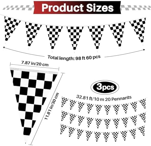 MAQIHAN 98ft Checkered Flag Banner - Black and White Racing Pennant Decor