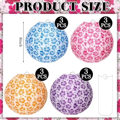 Baquler 12 Pcs Hibiscus Hanging Lanterns Decorations, Bright Colors