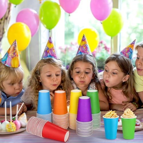 Kochorie 100 Pack 12 Ounce Disposable Rainbow Paper Cups, Colorful Party Cups, Drinking Birthday Cups for Holiday Party Supplies DIY Crafts, 6 Colors