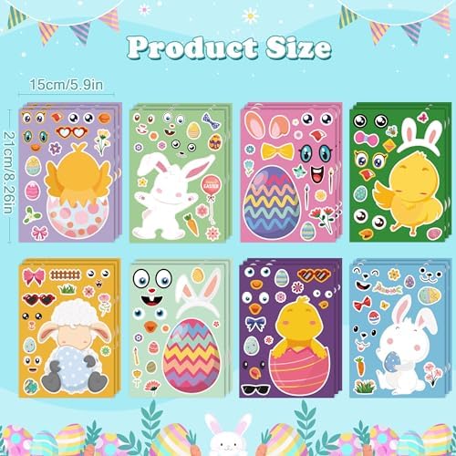 OHOME Easter Basket Stuffers for Kids - DIY Happy Egg Bunny Sticker Crafts Stickers for Toddlers,Kids Easter Gifts Decor Treats Games Toys Activities Party Favor Supplies(24 Sheets)
