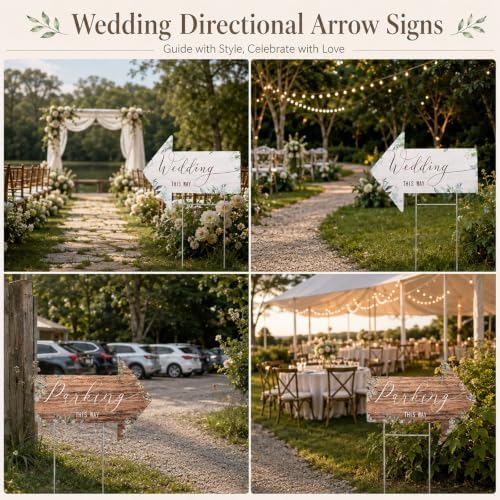 Wenqik 6 Pack Wedding Directional Arrow Signs with Stakes(Rustic Leaf)
