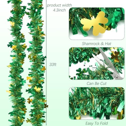 St Patricks Day Garland, St Patricks Day Decorations for Home and Party, 12 Meters Long Green Shamrock Festive Decor, St Patricks Day Party Supplies