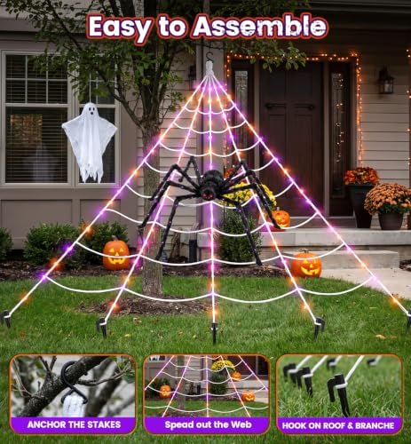 Halloween Giant Spider Web Decoration with Glow-in-the-Dark Spider, Outdoor