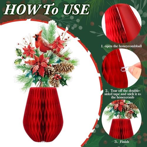 AmazingSpark 18 Pcs Christmas Honeycomb Table Decor Paper Poinsettia