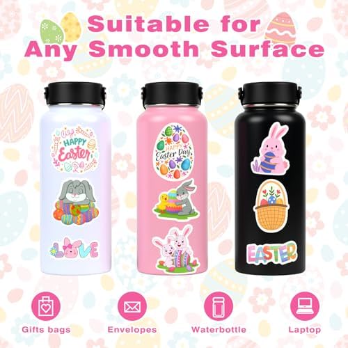 AOWDIAO 100 Pcs Easter Stickers - Holographic, Waterproof Vinyl Decals for Kids Crafts, Easter Egg Stuffers, Party Favors and Decorations