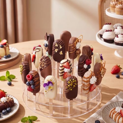 Gejoy 3 Tier Cakesicle Stand Acrylic Ice Pop Holder Display Round Lollipop Stand with 100 Sticks for Dessert Table Birthday Candy Bar Wedding Anniversary Celebrations Party Decor