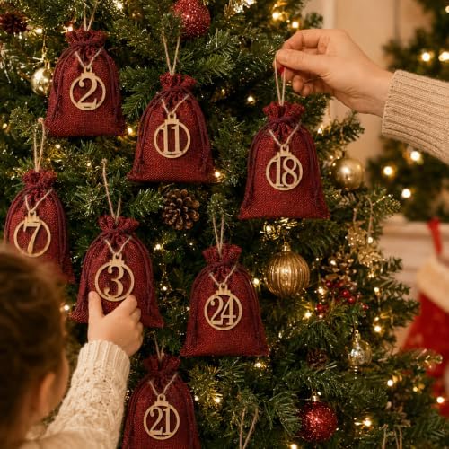 LIHAO 24 Days Advent Calendar 2026 Christmas Drawstring Gift Bag Pouches