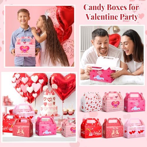 Zhanmai 36 Pack Valentines Treat Boxes with Handle Valentine Cookie Gable Container Heart Candy Goodie Box Cupcake Bakery Container Bulk for Exchange Party Favor Gift